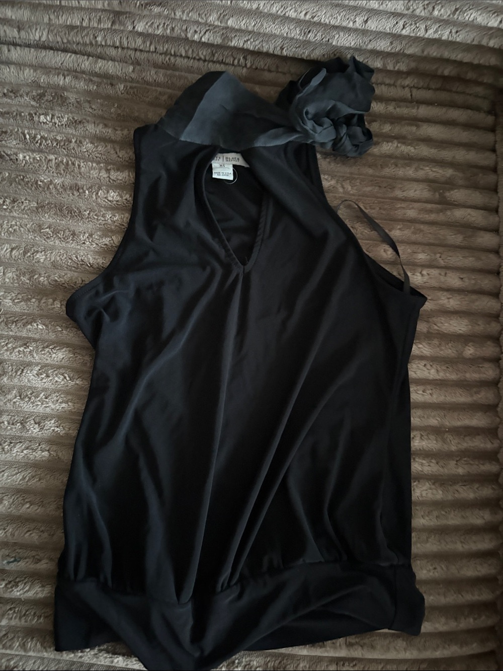 White House Black Market Black Sleeveless V-Neck Tank with Neck Tie